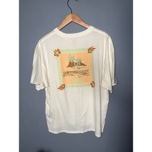 Rip Curl Graphic T Shirt Cream Palm Tree Beach Wave Print Short Sleeve M